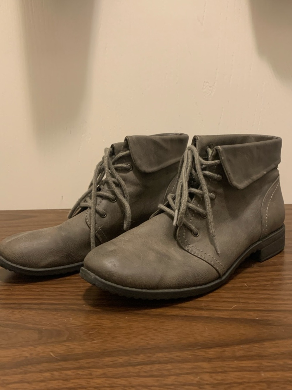 White Mountain Gray Lace-Up Fold-Over Ankle Boots